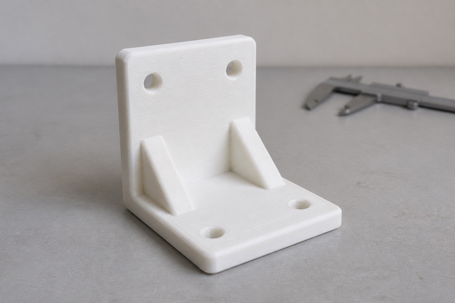 Finished white 3D-printed mounting bracket